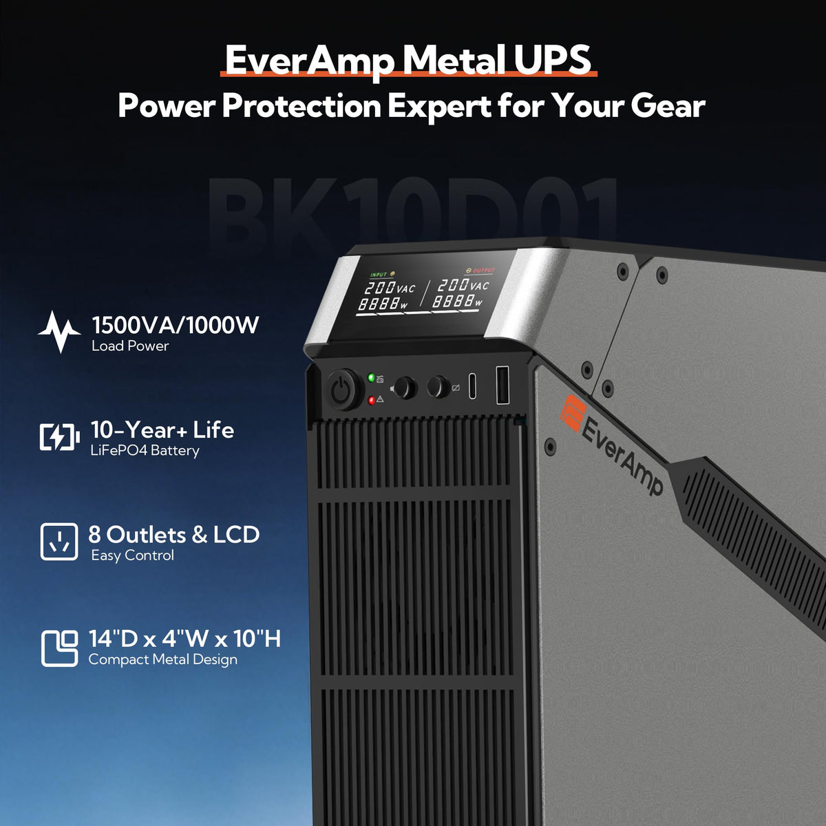 1500VA/1000W LiFePO4 UPS Battery Backup & Surge Protector I48239