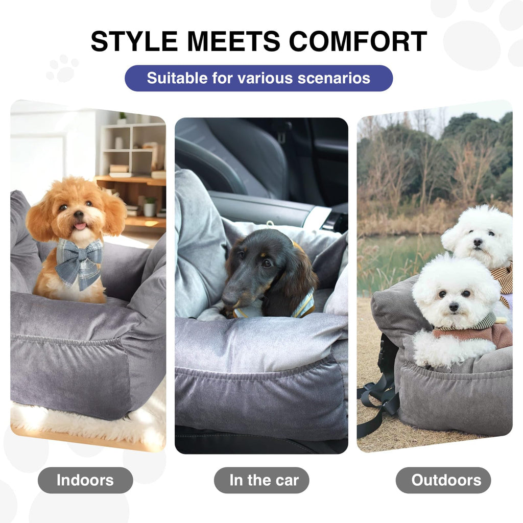 Gray Pet Car Booster Seat for Small Dogs up to 25 lbs O698995