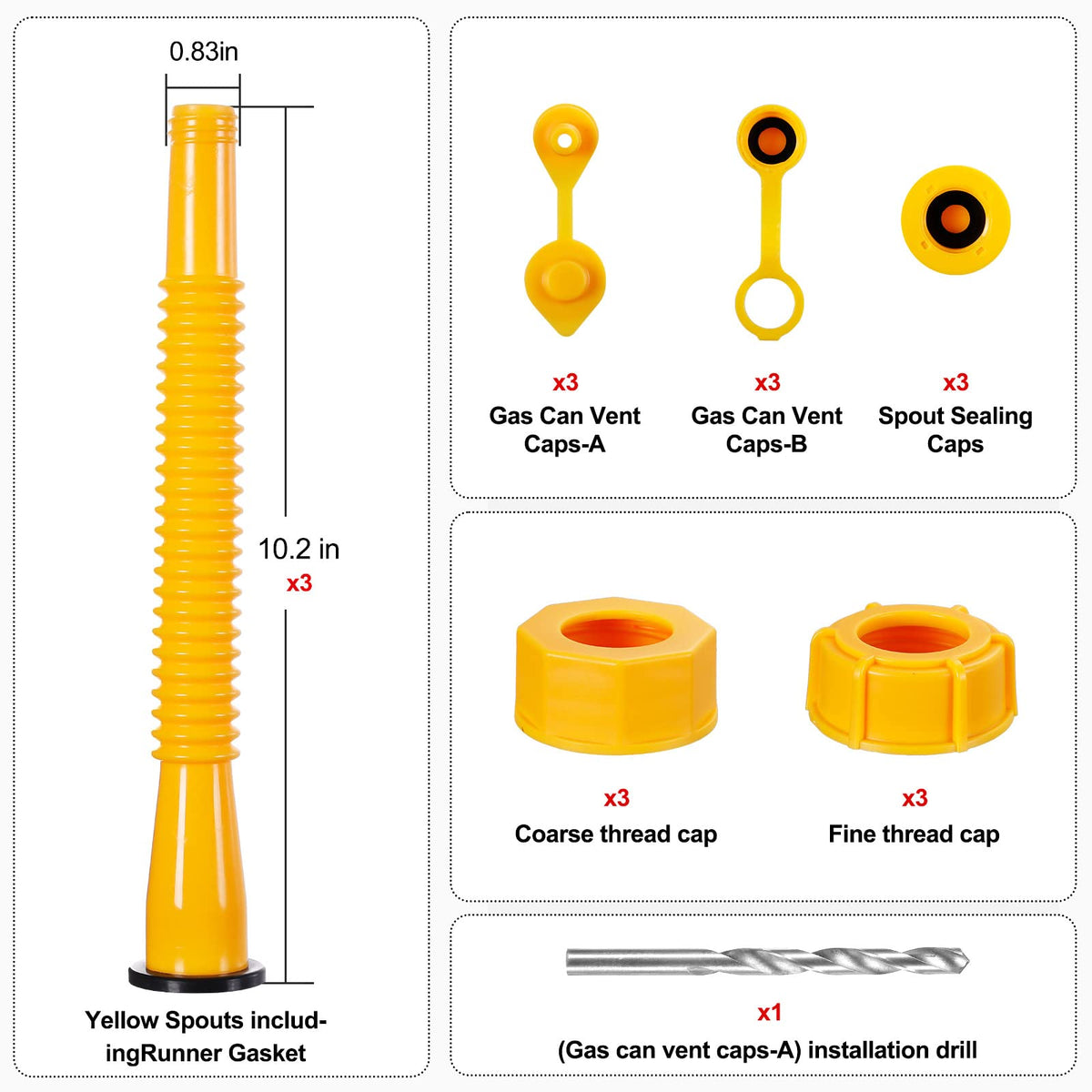 Gas Can Spout Replacement Kits 3 Pack Yellow E447