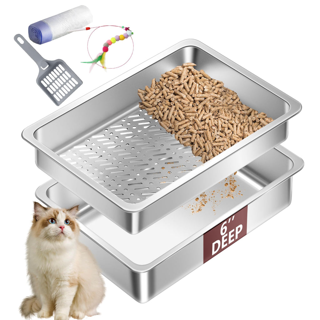 XL Stainless Steel Sifting Cat Litter Box with Scoop R161333