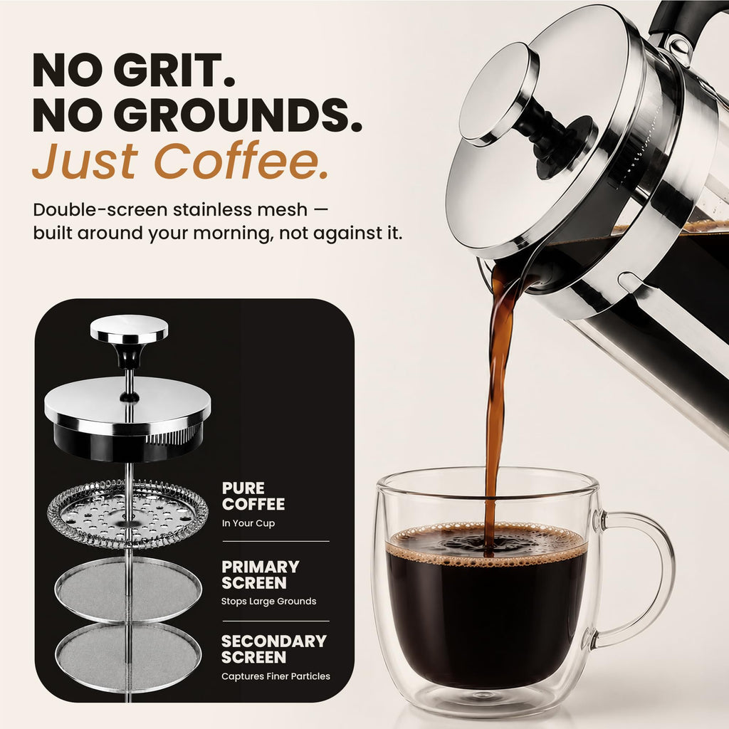 French Press Coffee Maker 34oz Chrome Borosilicate Glass J3179