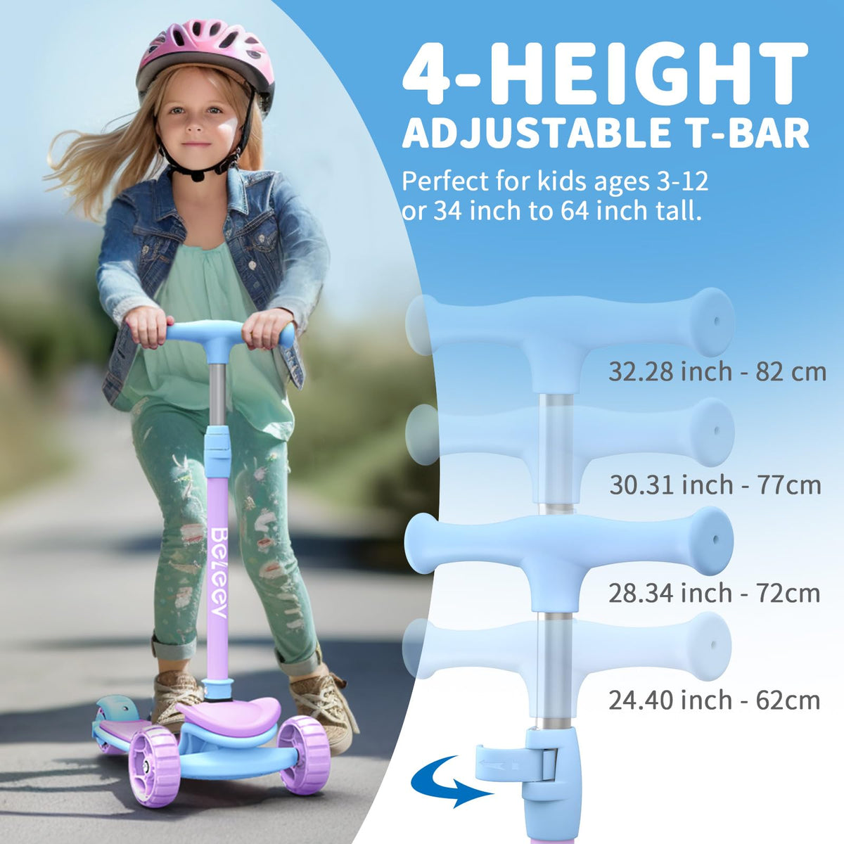 3 Wheel Folding Kick Scooter with LED Light-Up Wheels I2350
