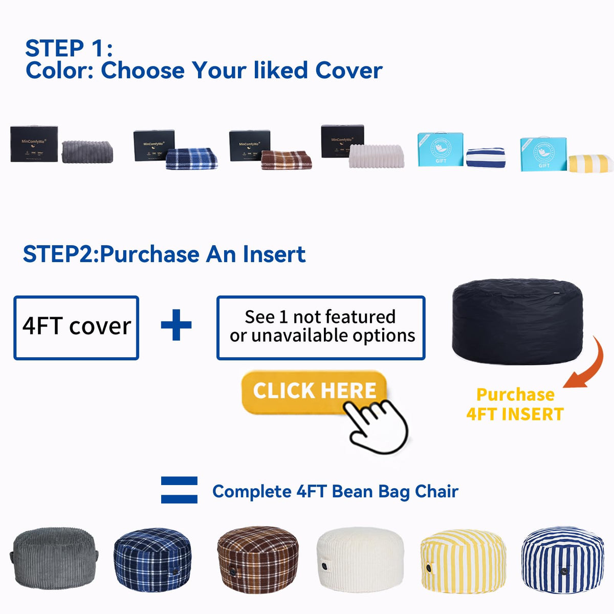 4FT Oversized Waterproof Memory Foam Bean Bag Chair H643087