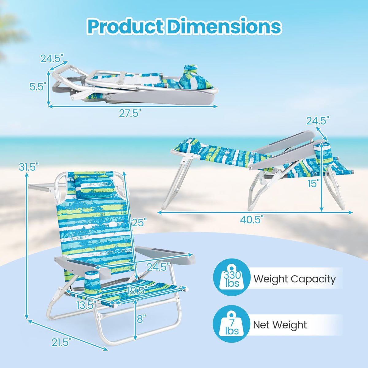 2Pcs Folding Camping Chair with Adjustable Backrest, Cup Holder & Headrest, Green C901872