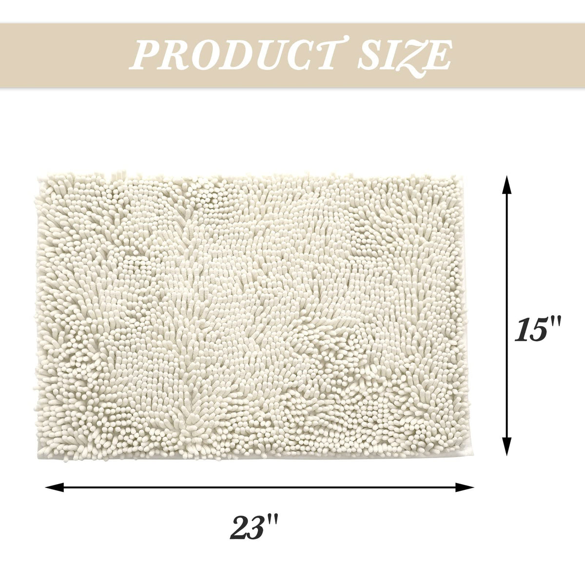 Non-Slip Microfiber Bath Rug Machine Washable Ivory 15 x 23 Inches L348667