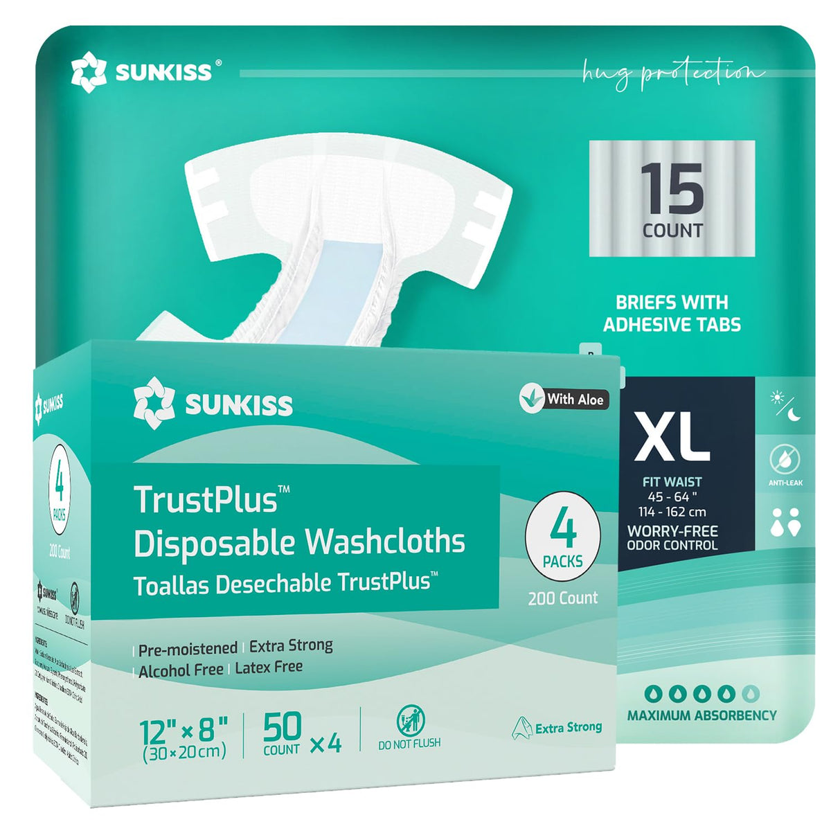 Adult Diapers XLarge 15 Count & Wet Wipes 200 Count E11002