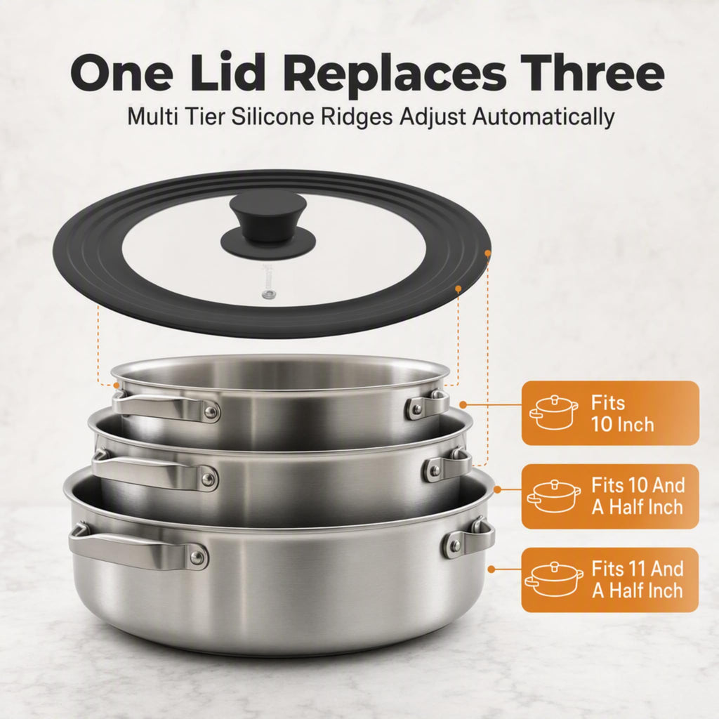 Universal Lid for Pots, Pans & Skillets 10"-11.5" Glass Lid I400