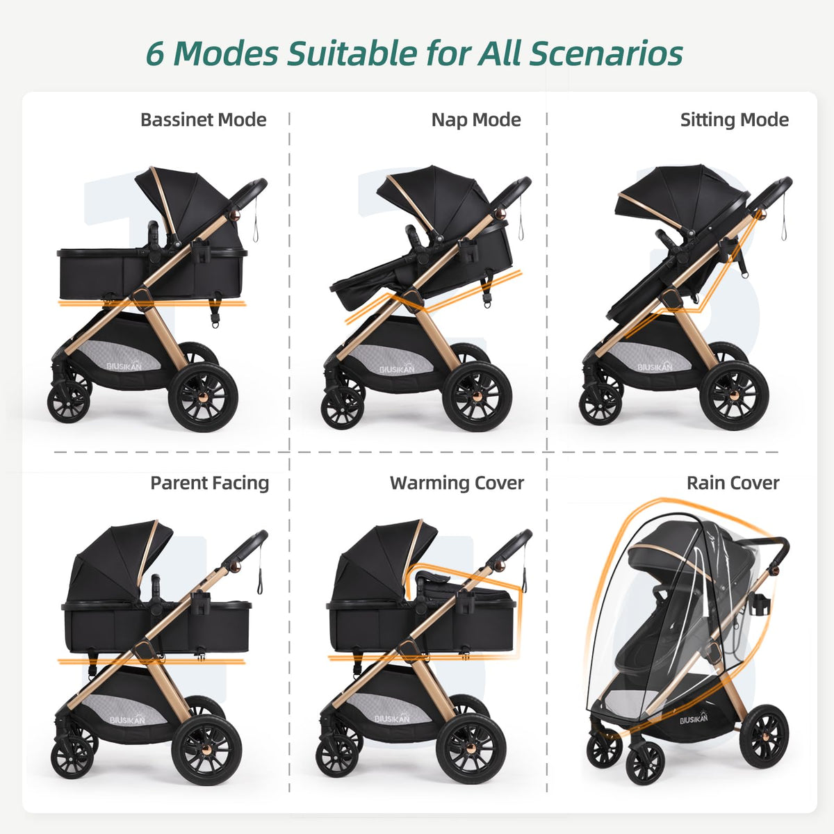 6-in-1 Convertible Baby Stroller with Bassinet J3508