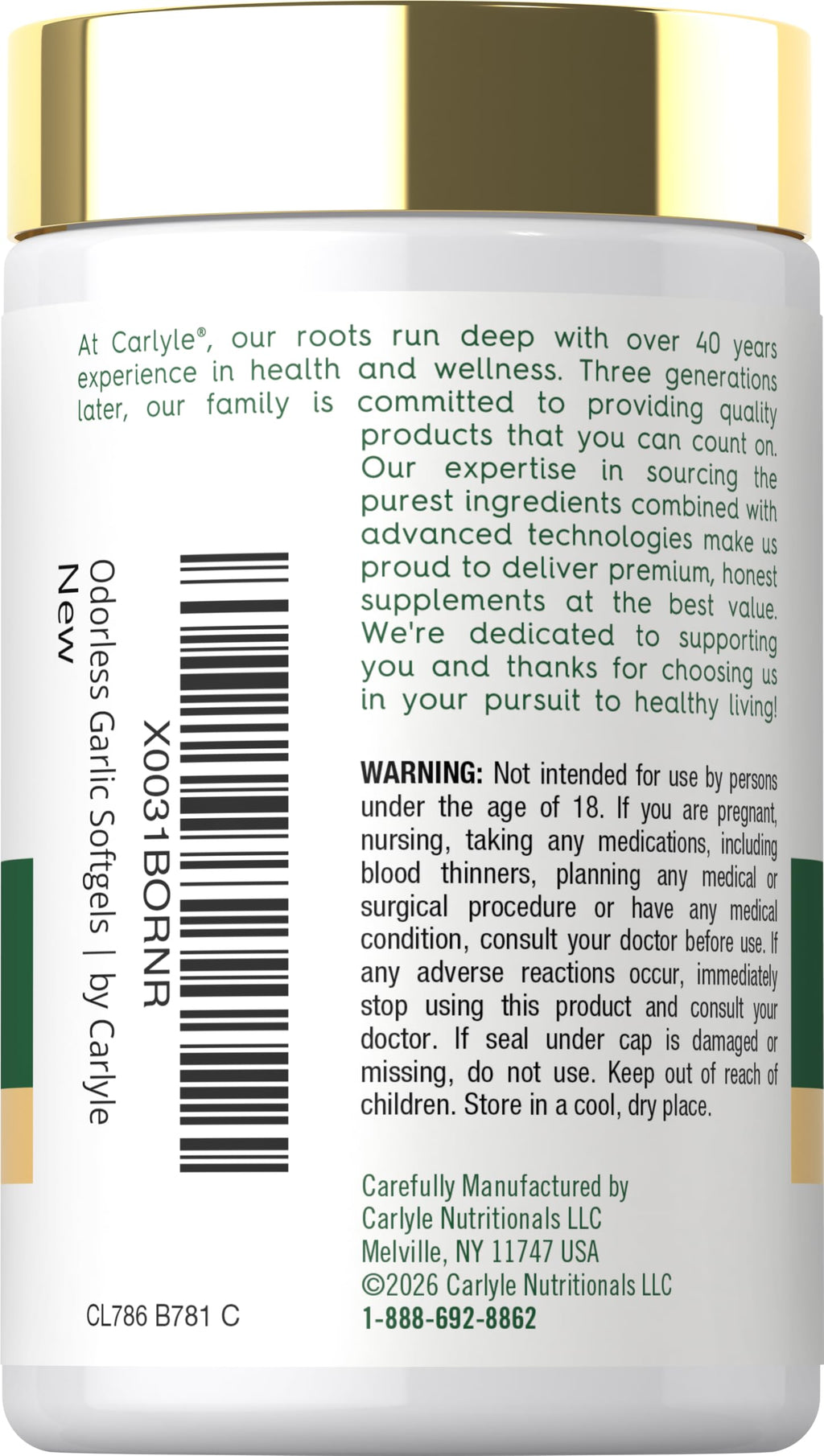 Odorless Garlic Supplement 250 Softgels G348