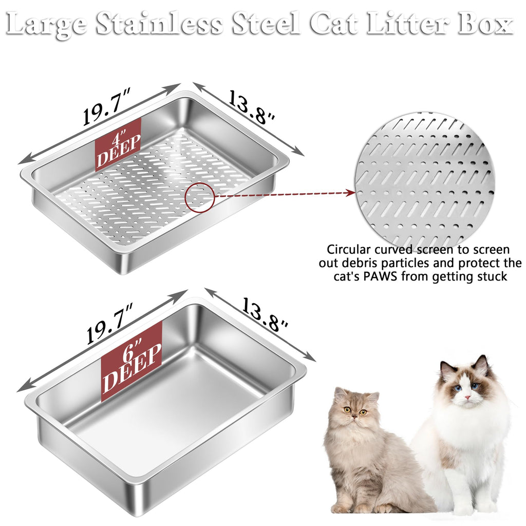 XL Stainless Steel Sifting Cat Litter Box with Scoop R161333