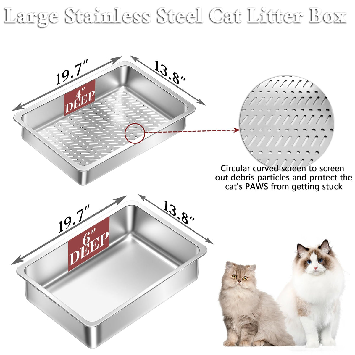 XL Stainless Steel Sifting Cat Litter Box with Scoop R161333