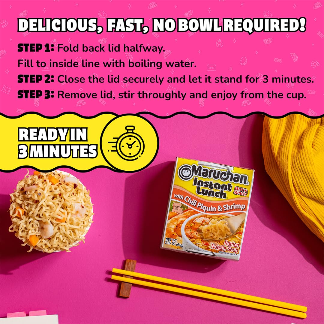 Instant Lunch Ramen Noodles Chili Piquin & Shrimp 2.25 Oz 12 Pack R388