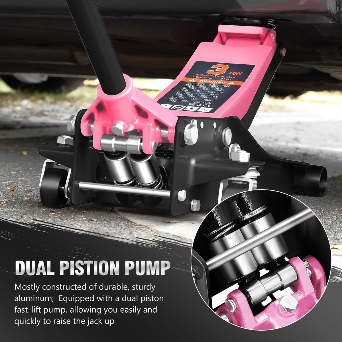 Low Profile Hydraulic Trolley Floor Jack 3 Ton Pink O5992