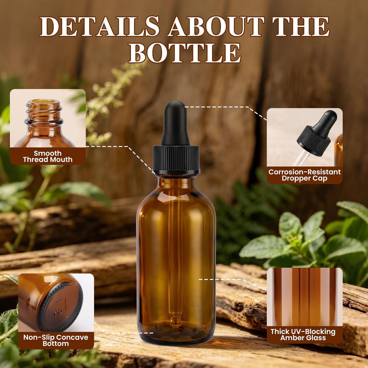 2 oz Amber Glass Dropper Bottles with Funnels, 40 Pack L37077