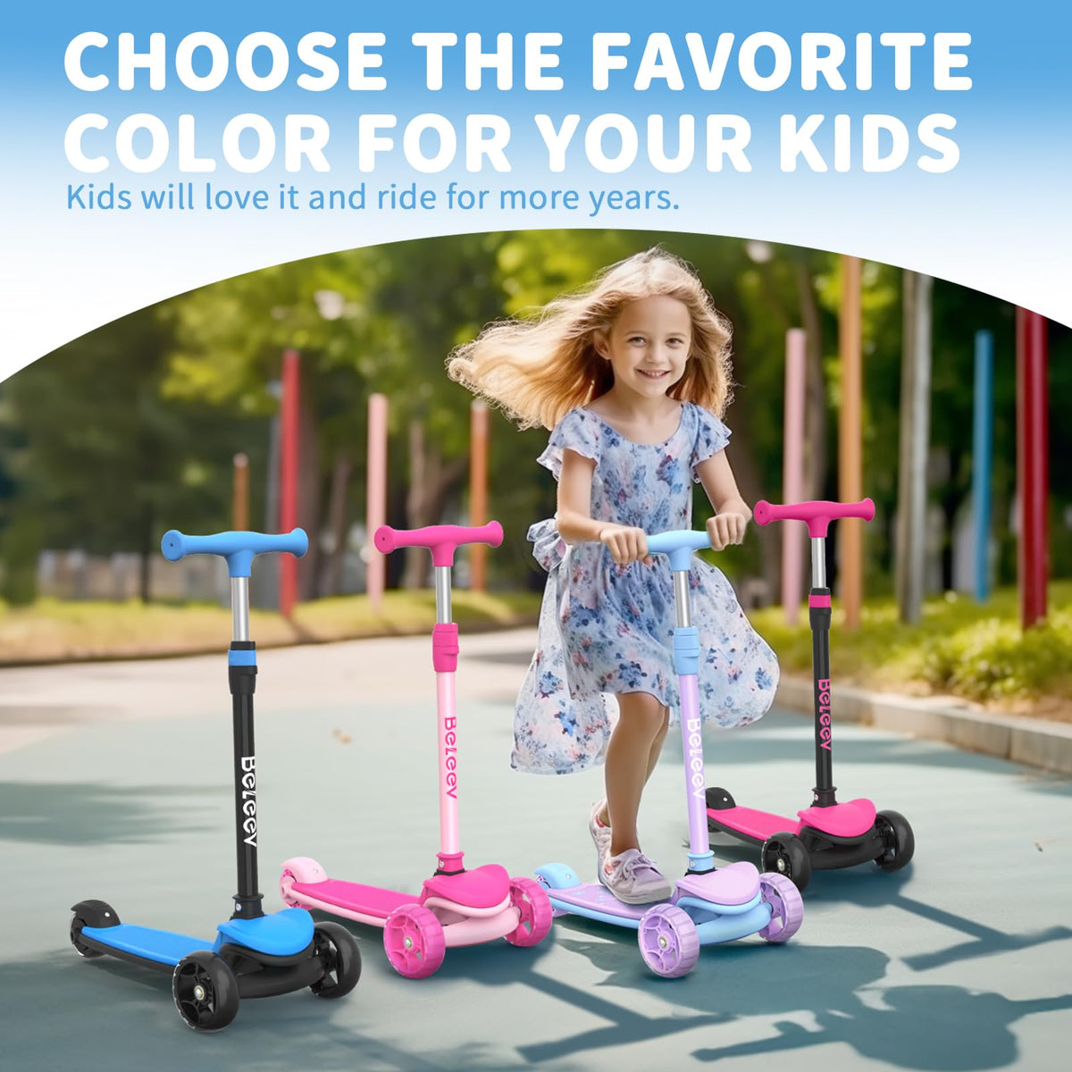 3 Wheel Folding Kick Scooter with LED Light-Up Wheels I2350