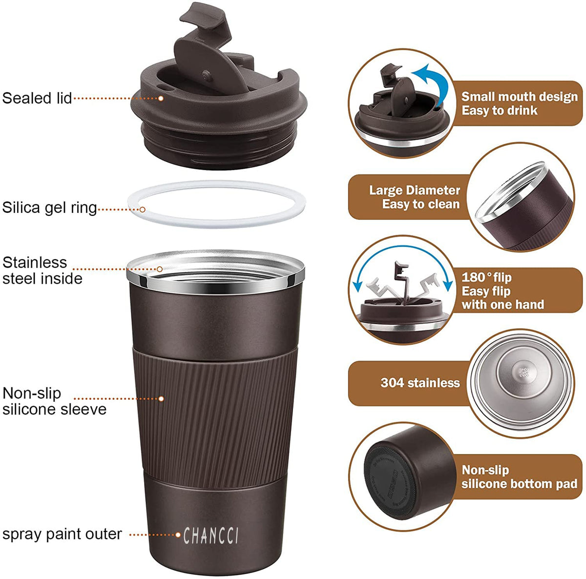 16 oz Insulated Stainless Steel Travel Coffee Mug with Screw Lid A394091