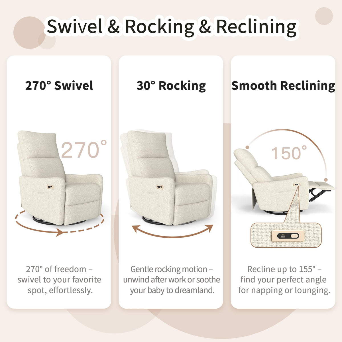 Power Swivel Recliner Chair with USB Charging Port I21486