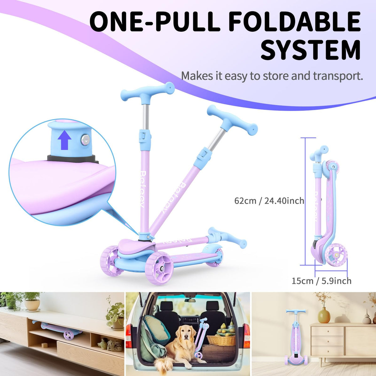 3 Wheel Folding Kick Scooter with LED Light-Up Wheels I2350