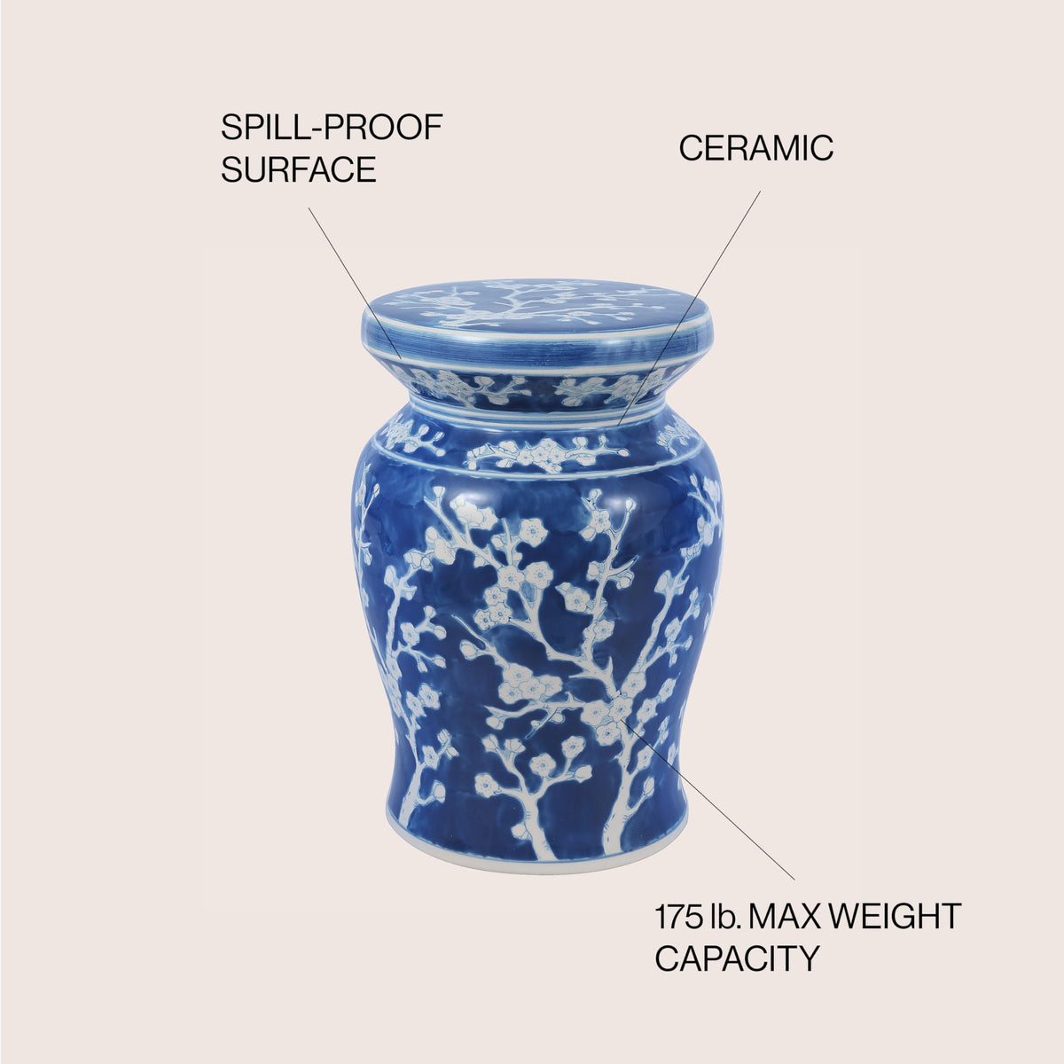 Ceramic Garden Stool 18" Side Table W897