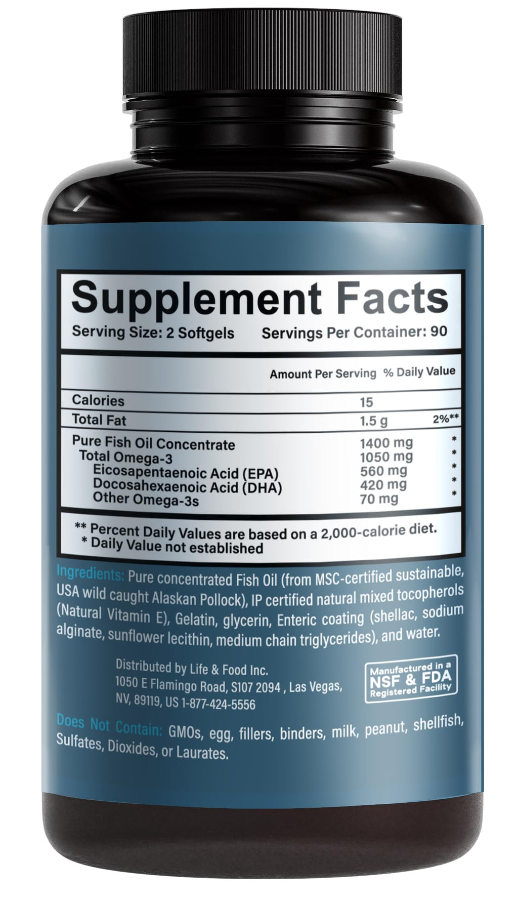 1400 mg Wild Alaskan Fish Oil 180 Softgels E206