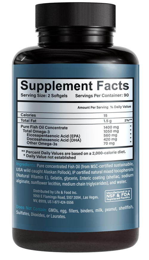 1400 mg Wild Alaskan Fish Oil 180 Softgels E206