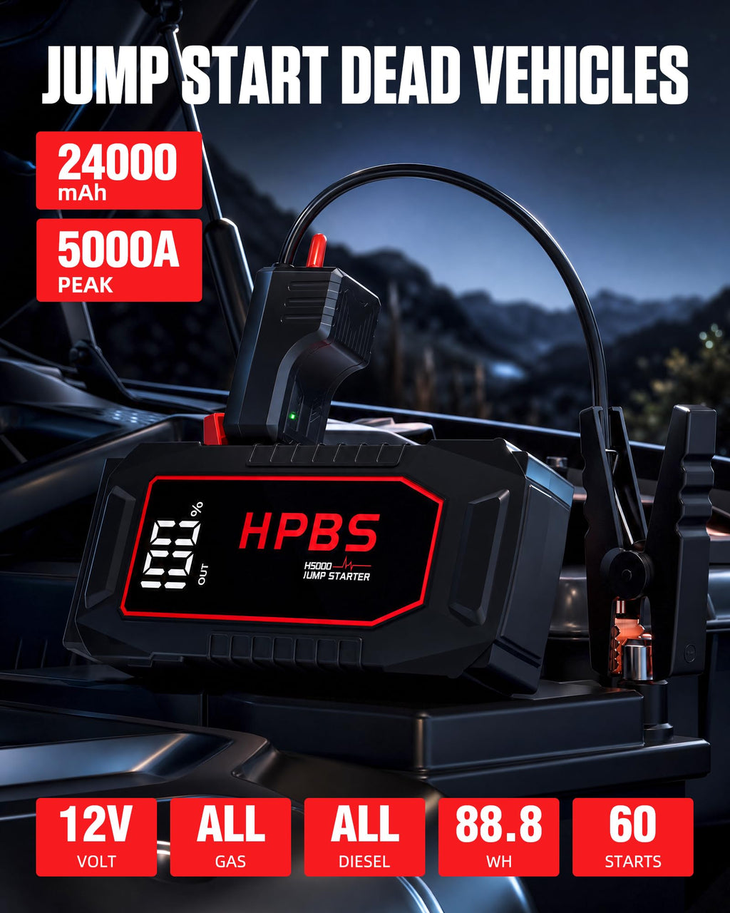 5000A Peak 12V Portable Jump Starter with 3.0" LCD Display T8938