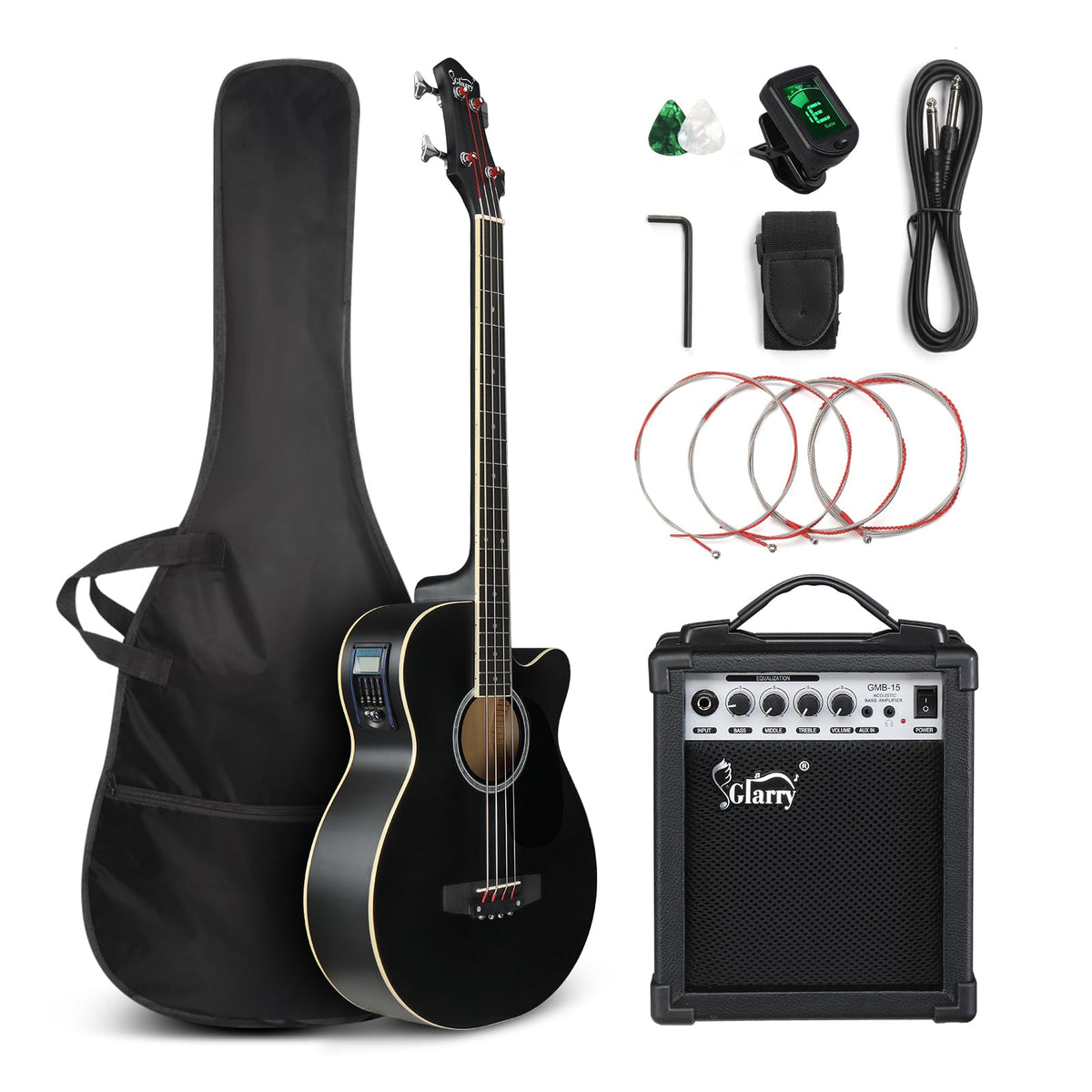 Full Size 4 Strings Acoustic Electric Bass Guitar Kit Matte Black R931