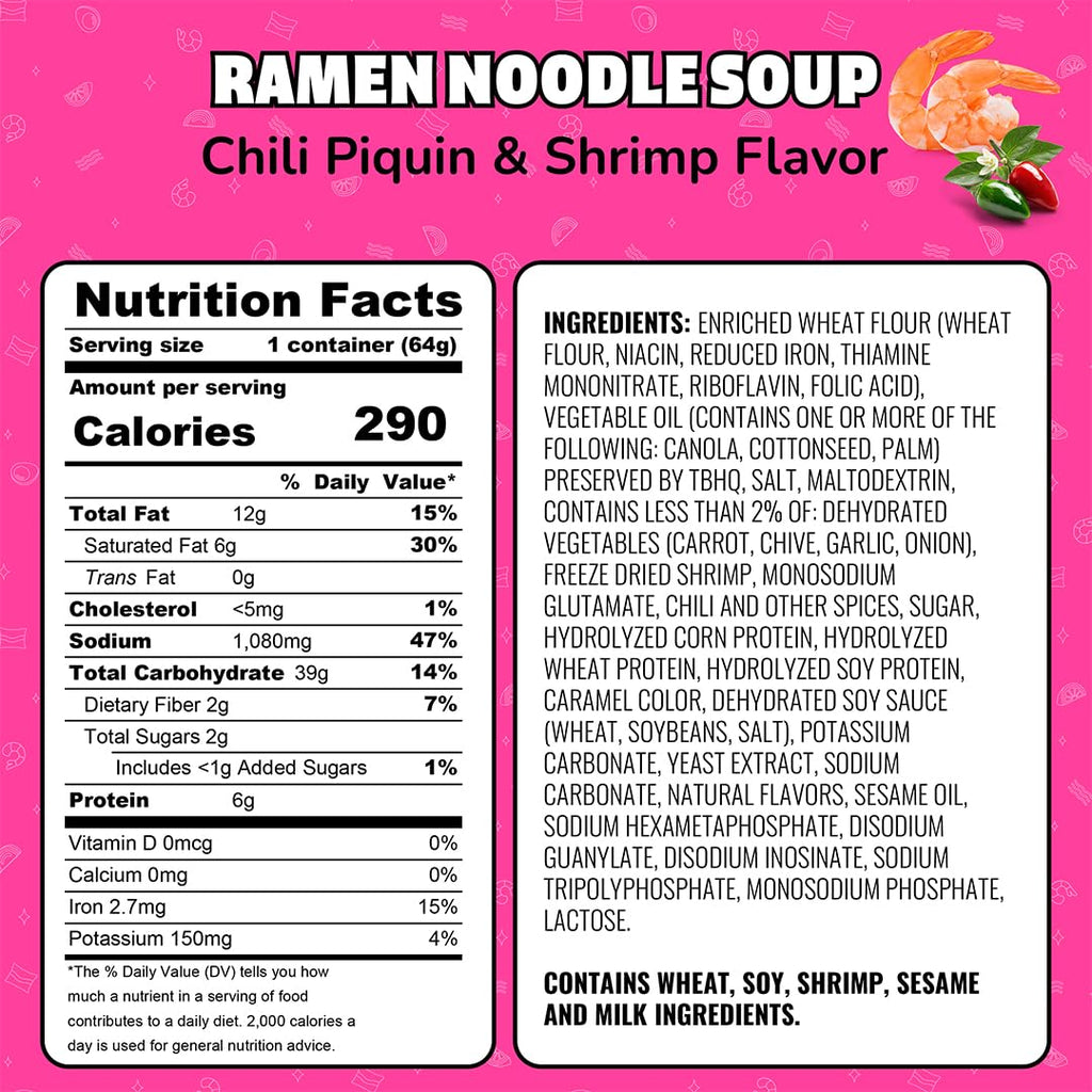 Instant Lunch Ramen Noodles Chili Piquin & Shrimp 2.25 Oz 12 Pack R388