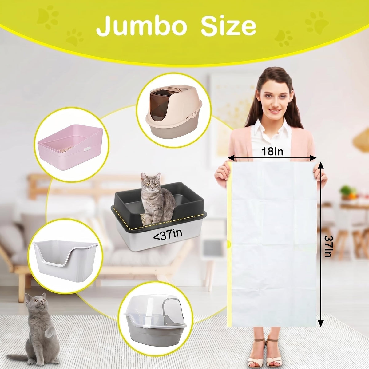 24 Pack Jumbo Cat Litter Box Liners with Drawstring P8510