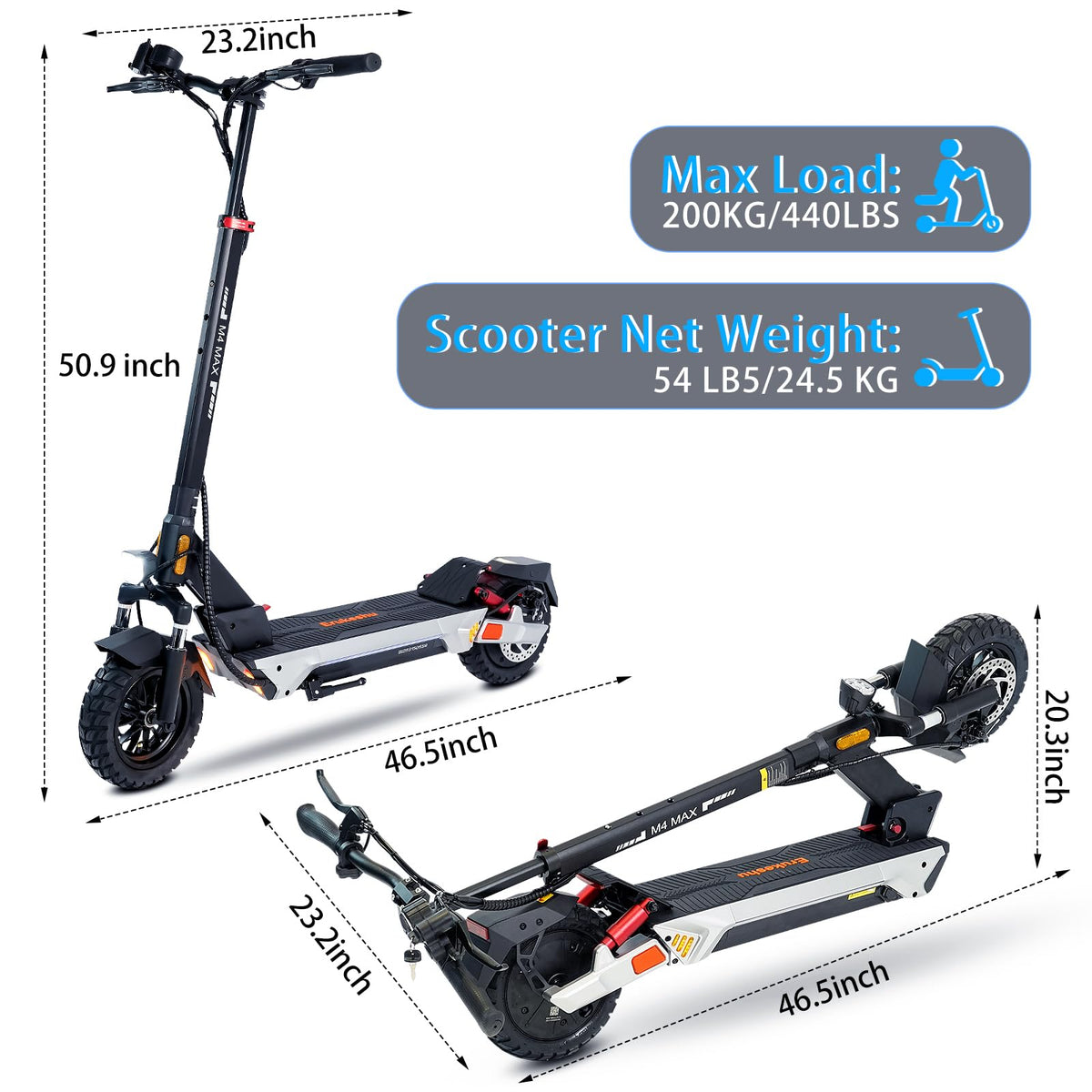 Electric Scooter 1600/4000/6000W Motor 50 Miles Range 10" Off Road Tire Folding E-Scooter with Detachable Seat J85925