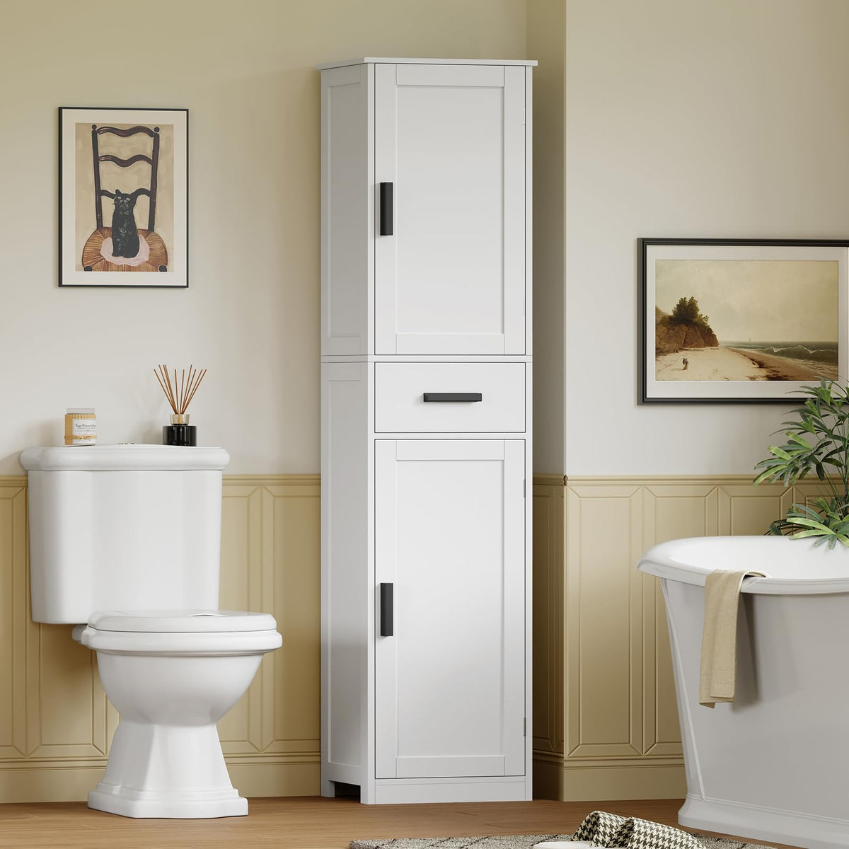 67'' Tall White Storage Cabinet with 4 Shelves & 2 Doors M6323