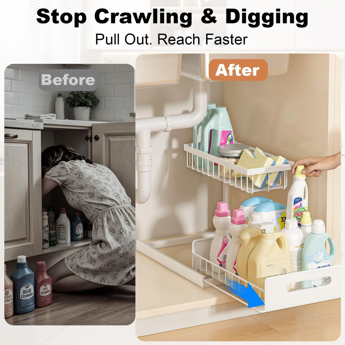 Under Sink 2 Tier Pull Out Cabinet Organizer O9895
