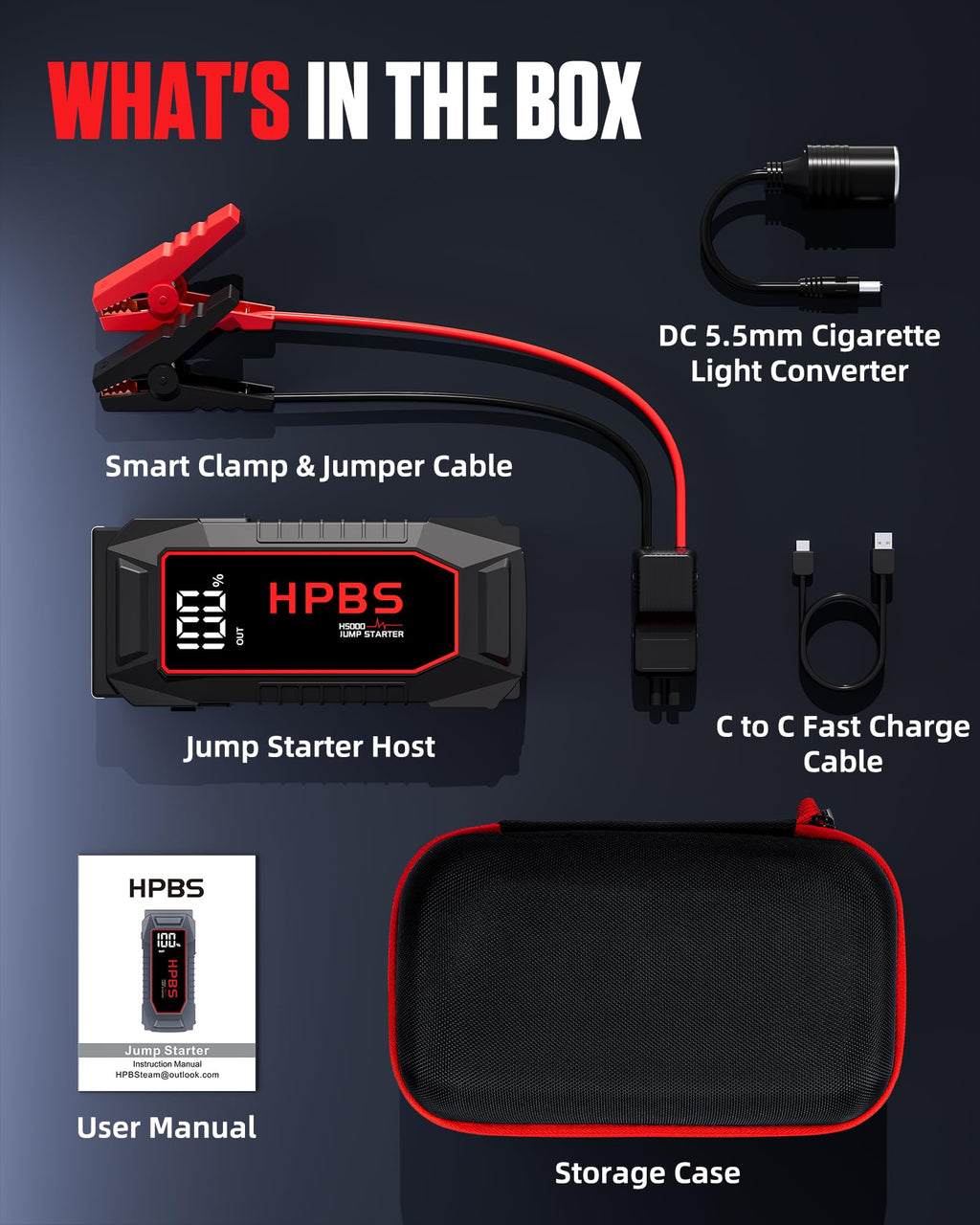 5000A Peak 12V Portable Jump Starter with 3.0" LCD Display T8938