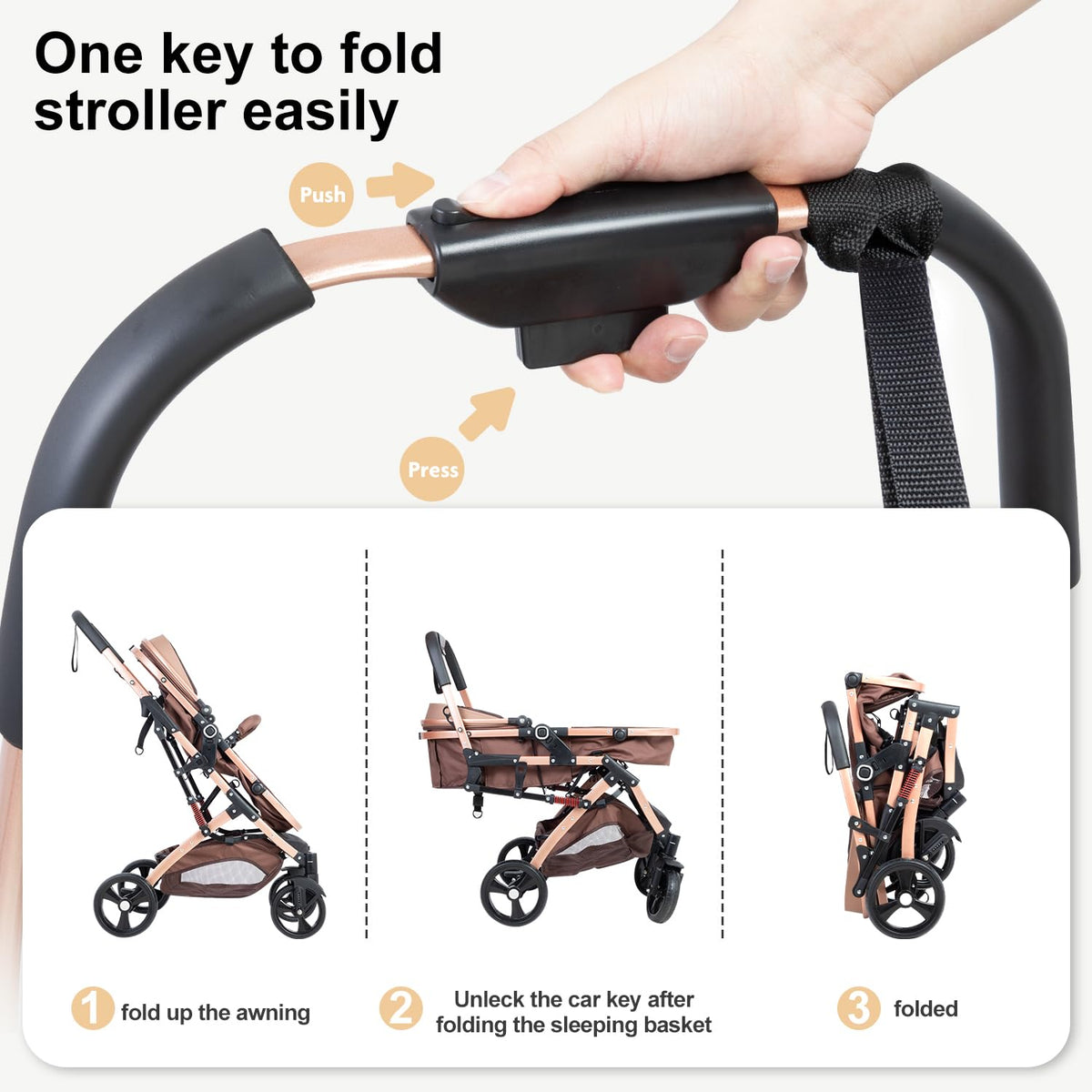 Reversible 2 in 1 Foldable Baby Stroller with Adjustable Backrest I877