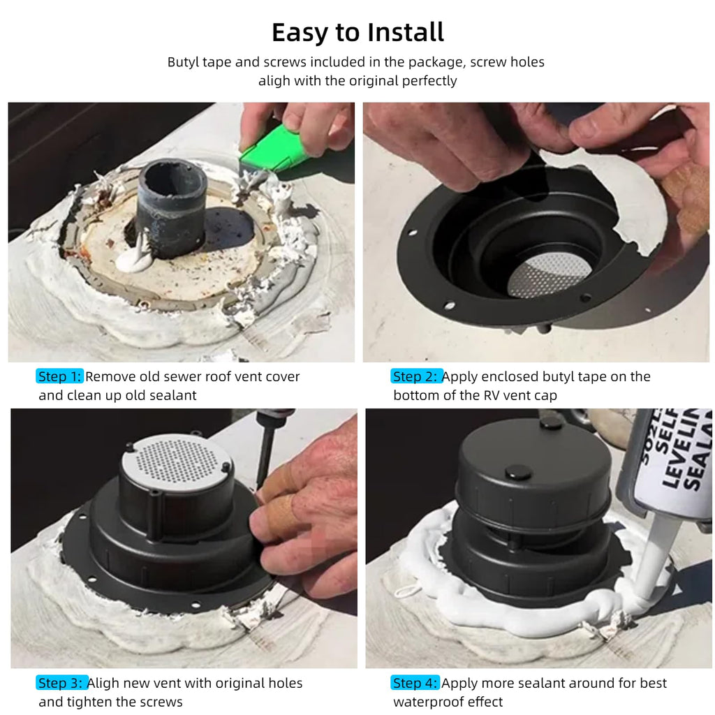 Aluminum RV Sewer Vent Cap with Screen E835
