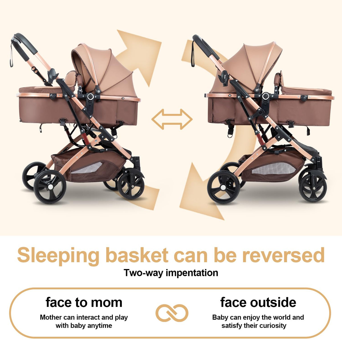 Reversible 2 in 1 Foldable Baby Stroller with Adjustable Backrest I877