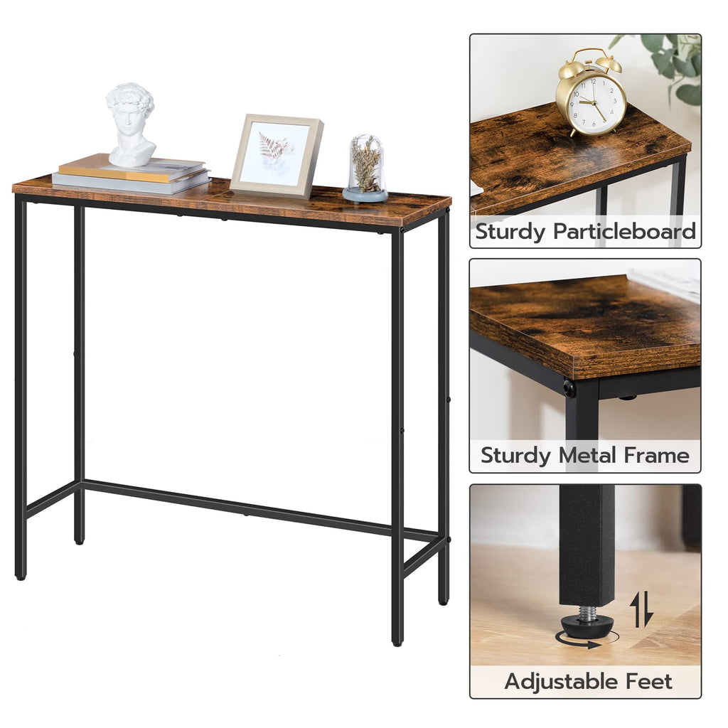 Narrow Console Table, Rustic Brown and Black M11619