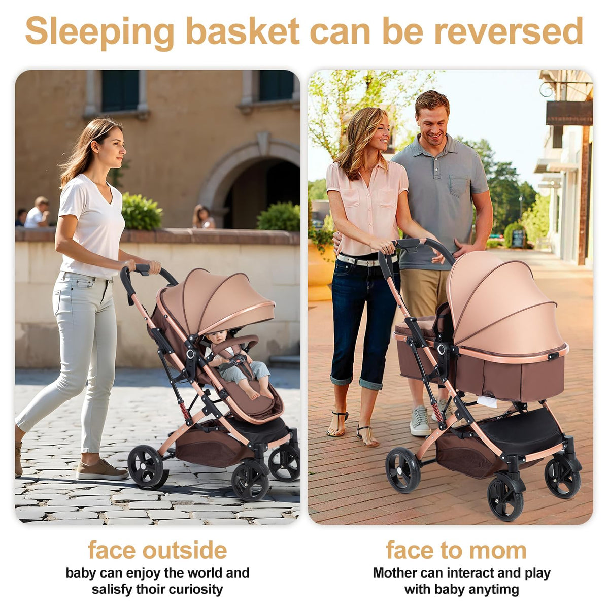 Reversible 2 in 1 Foldable Baby Stroller with Adjustable Backrest I877