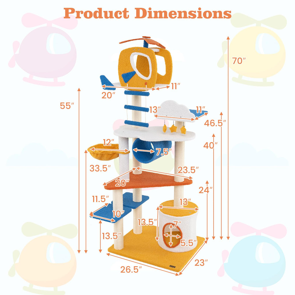 70 inch Multi-Level Cat Tree Tower with Scratching Posts L8769