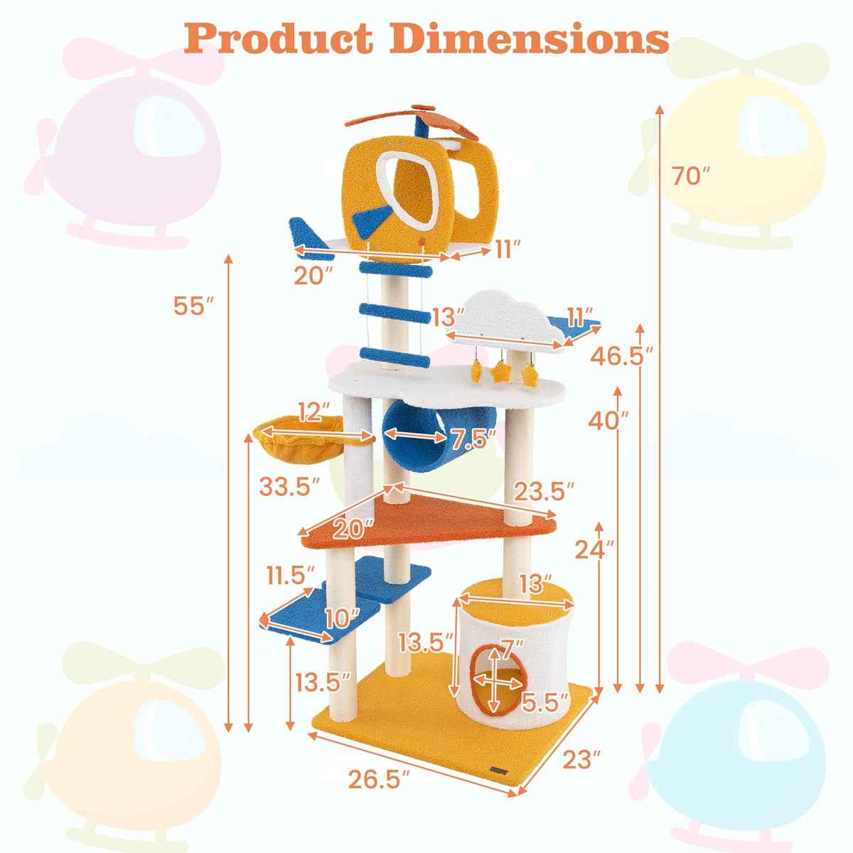 70 inch Multi-Level Cat Tree Tower with Scratching Posts L8769