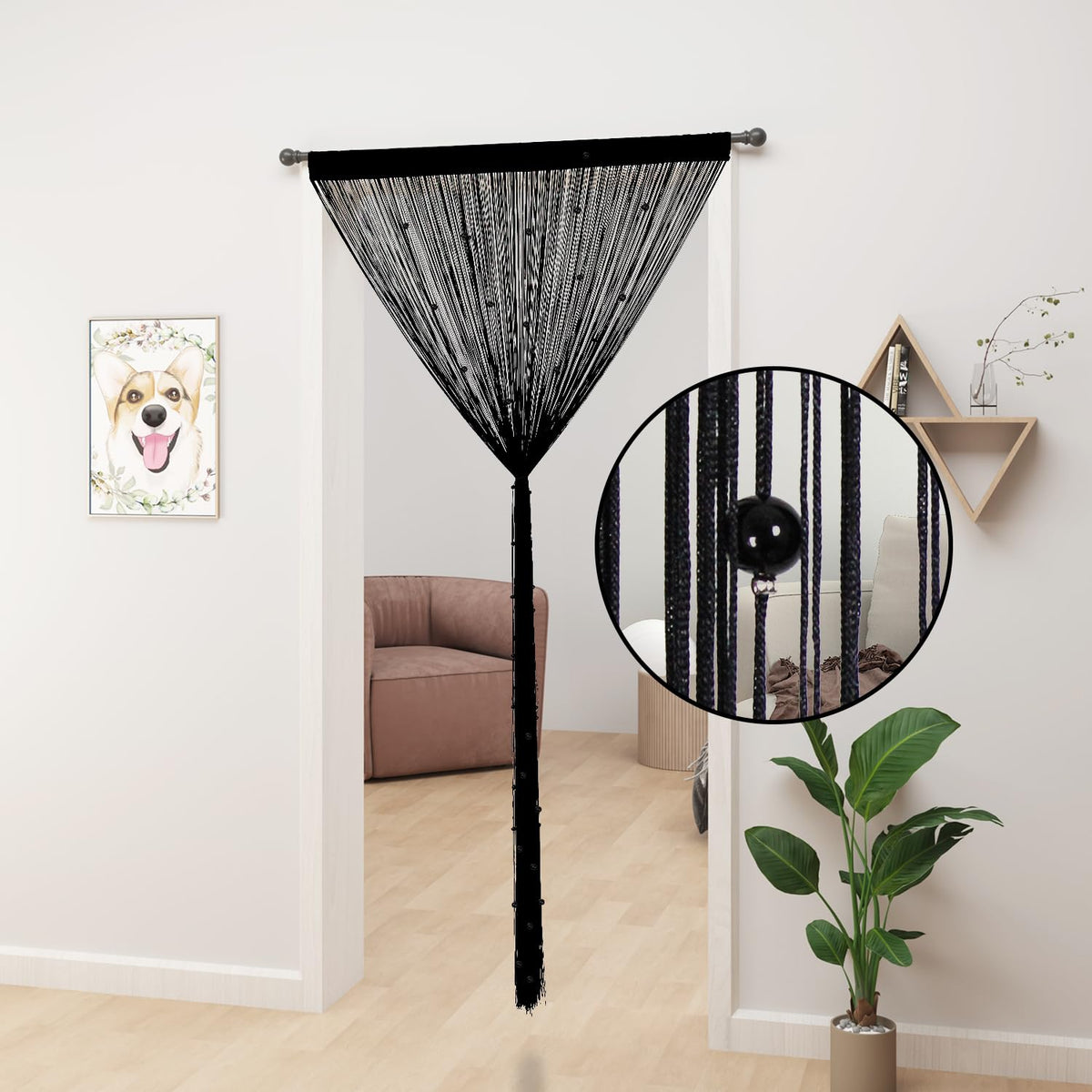 Beaded Curtains 39"x79" Black U9941