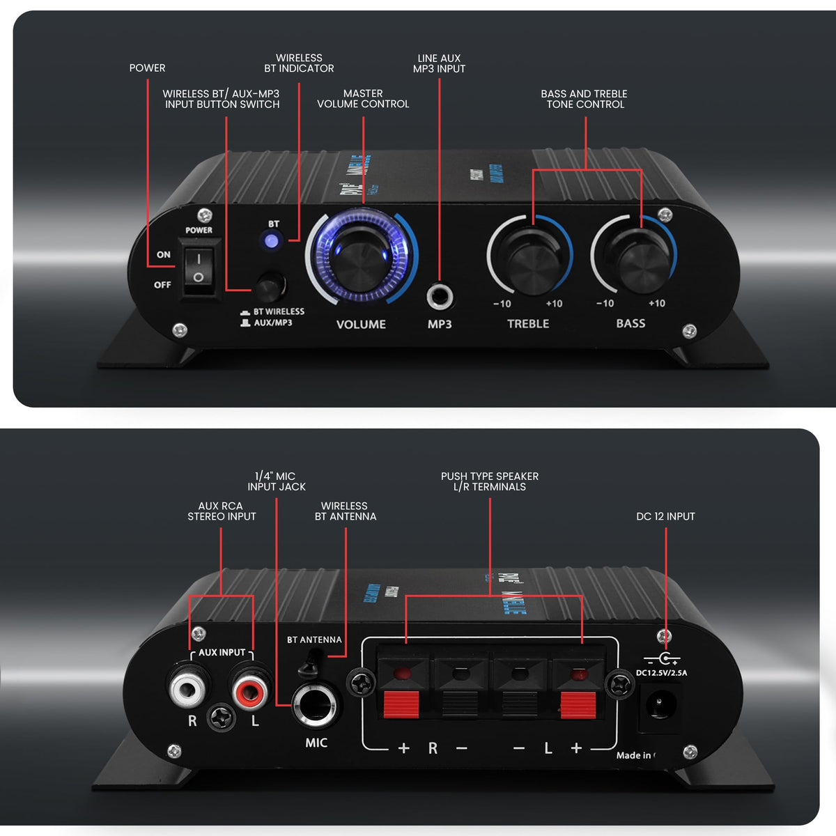 90W Dual Channel Mini Portable Power Stereo Sound Receiver F81333