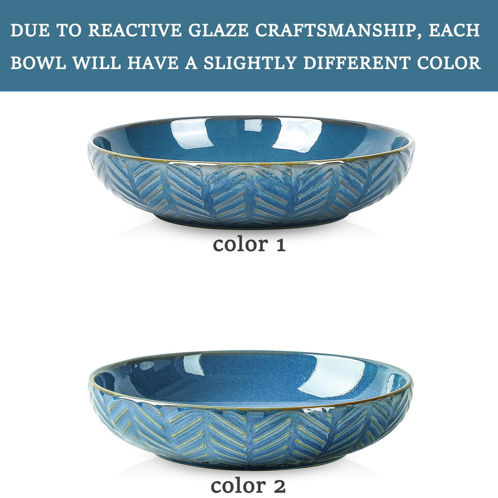 Blue 30oz Embossed Pasta Bowls Set of 4 K373