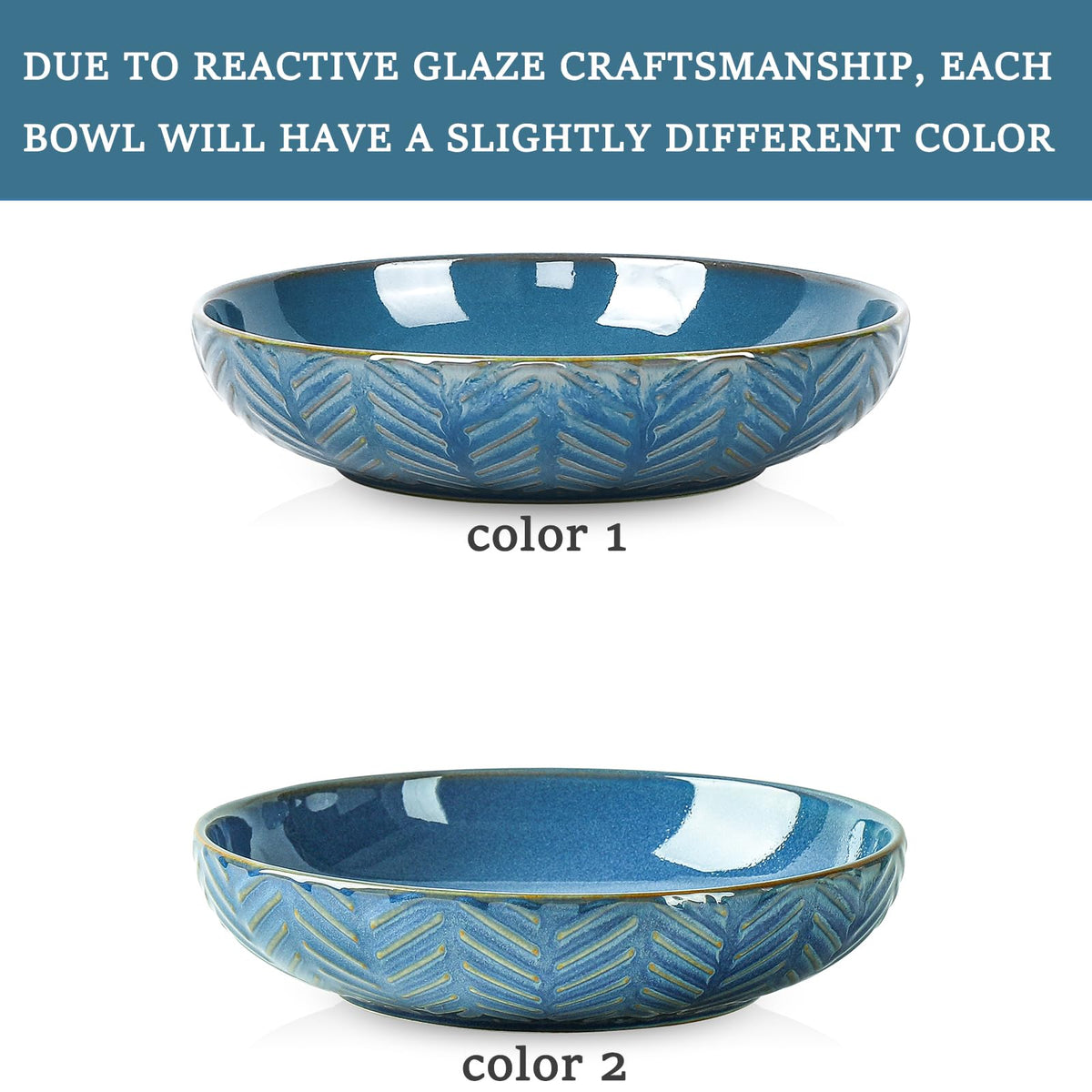 Blue 30oz Embossed Pasta Bowls Set of 4 K373