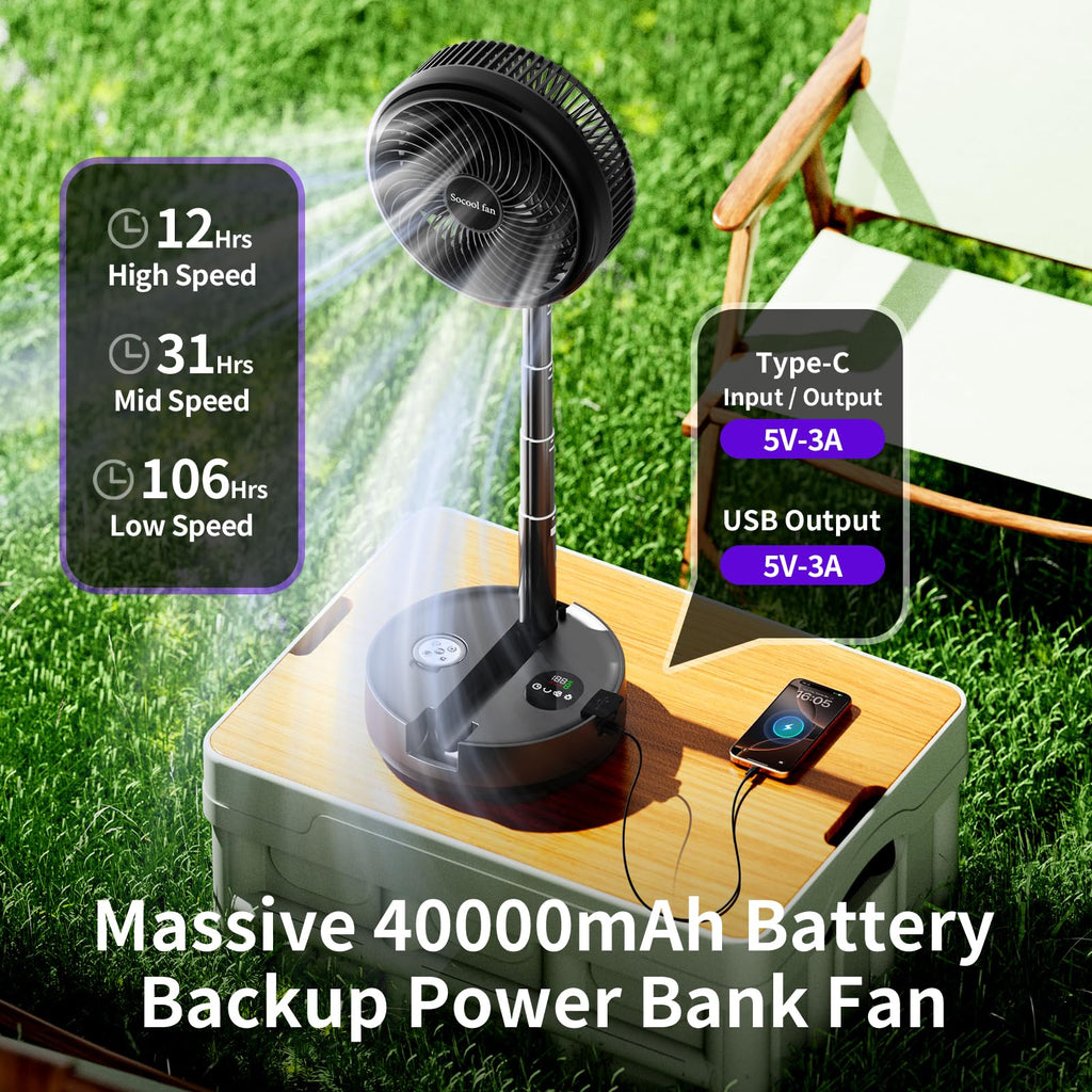 40000mAh Rechargeable Portable Fan with 8 Speed F73793
