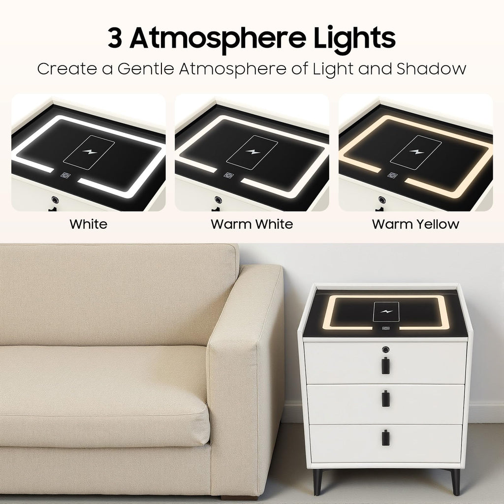 3 Drawer Smart Nightstand with Bluetooth Speaker USB Charging G286251