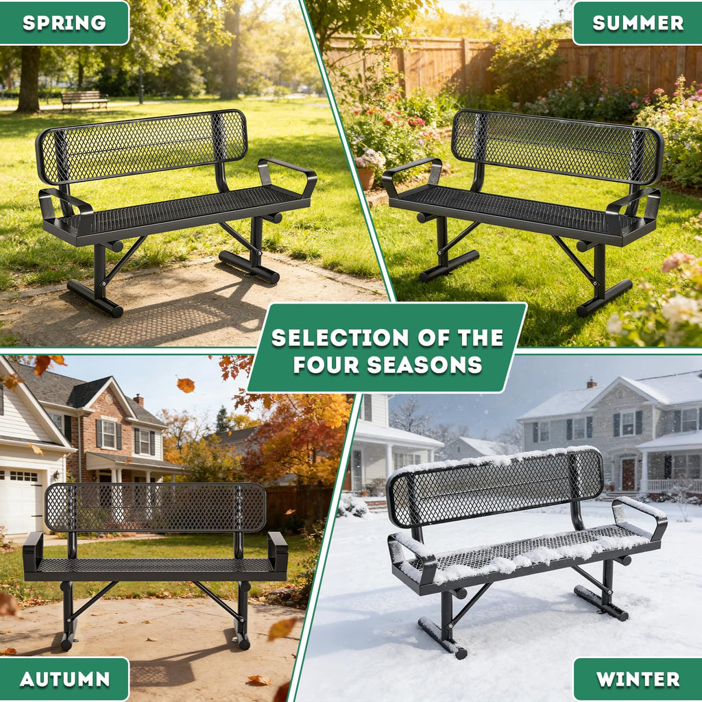 4FT Black Metal Garden Bench with Backrest G257
