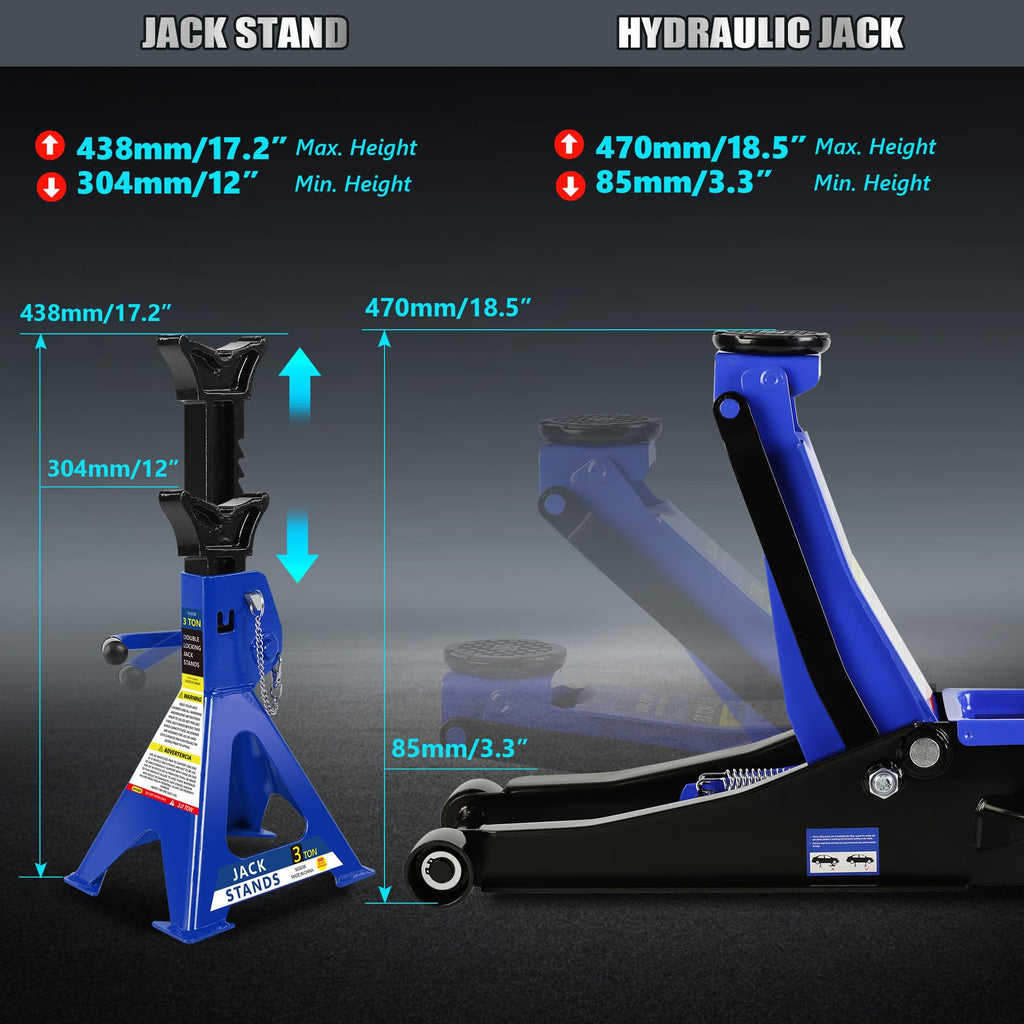 3 Ton Low Profile Hydraulic Floor Jack with Jack Stands X214