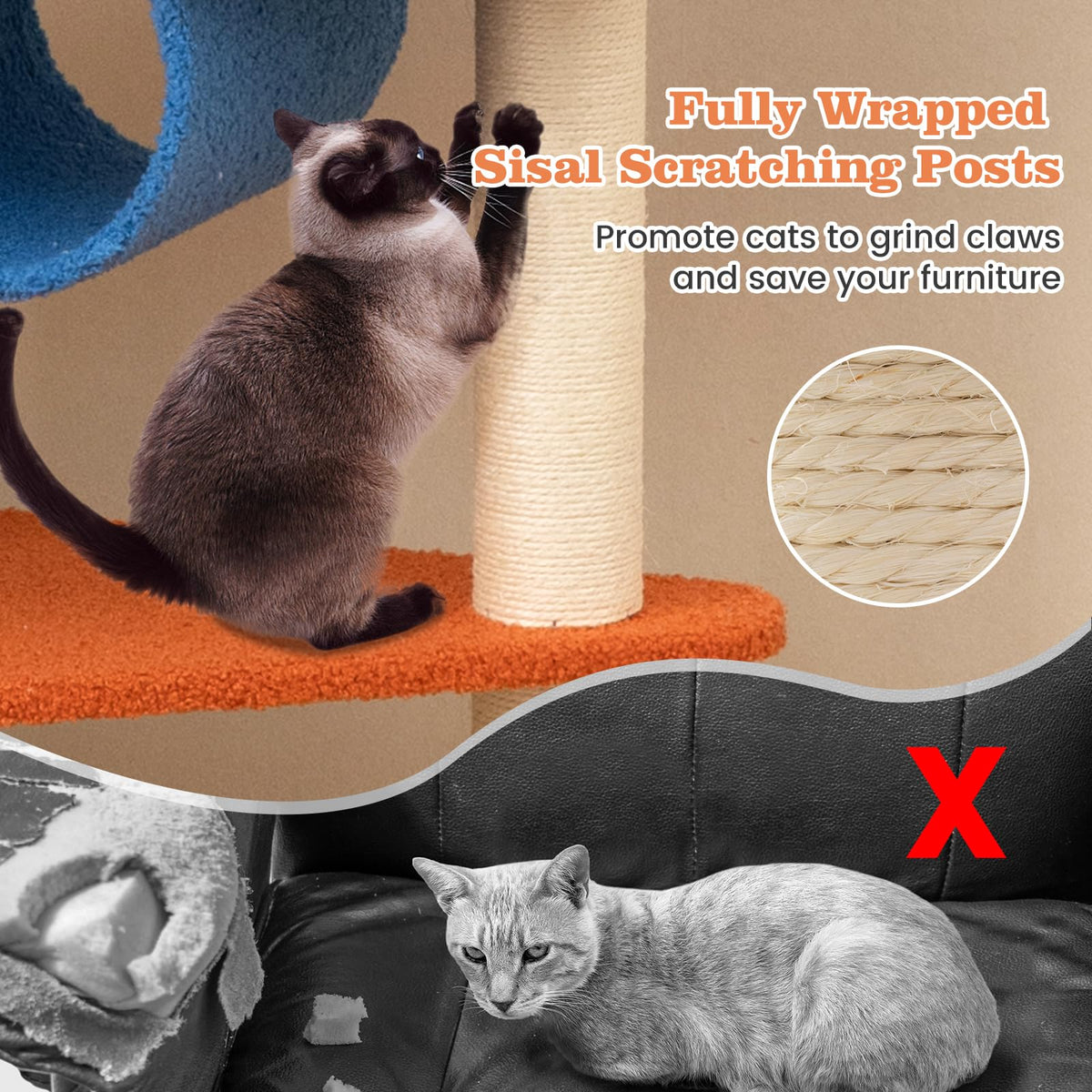 70 inch Multi-Level Cat Tree Tower with Scratching Posts L8769