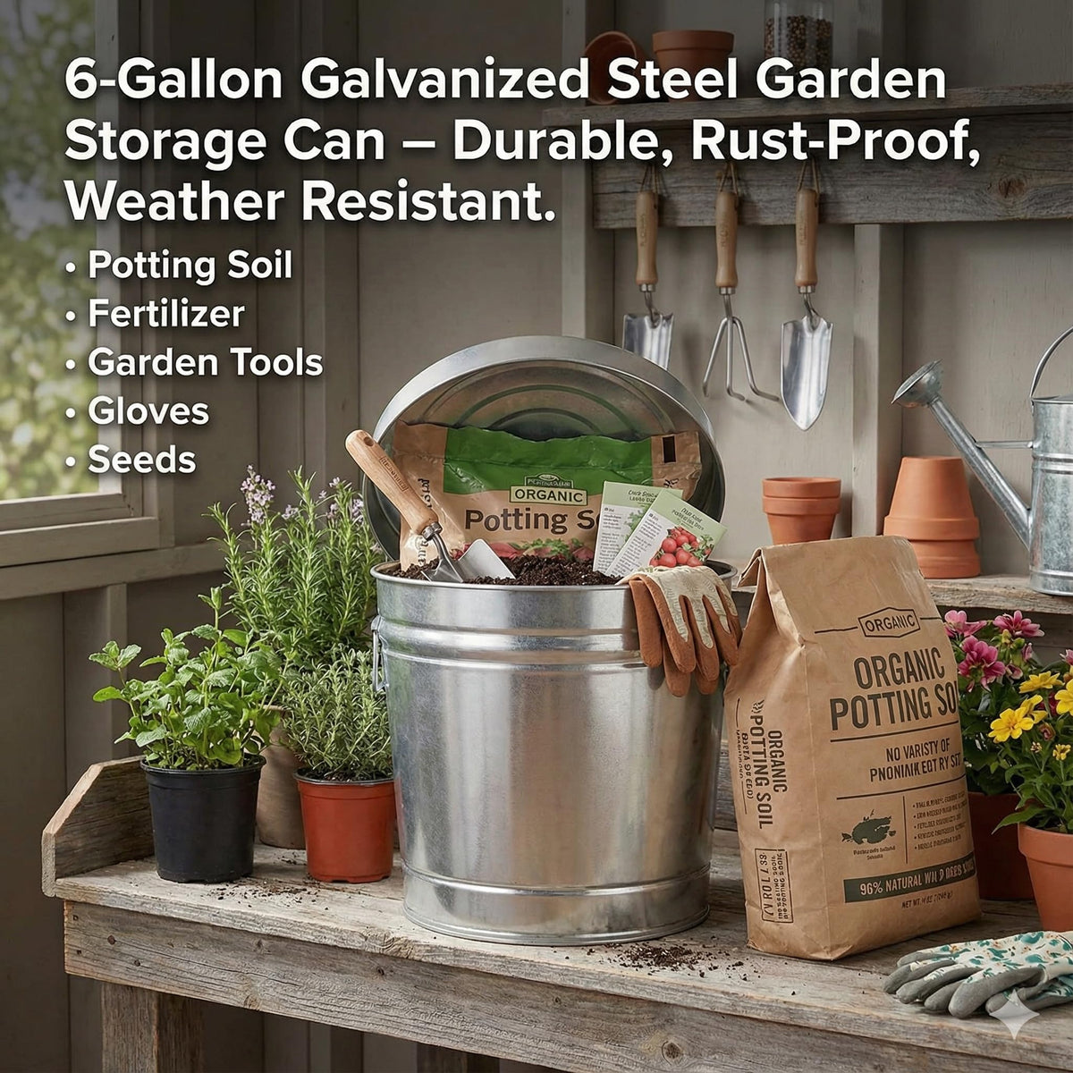 6-Gallon Galvanized Steel Storage Can with Lid Q826